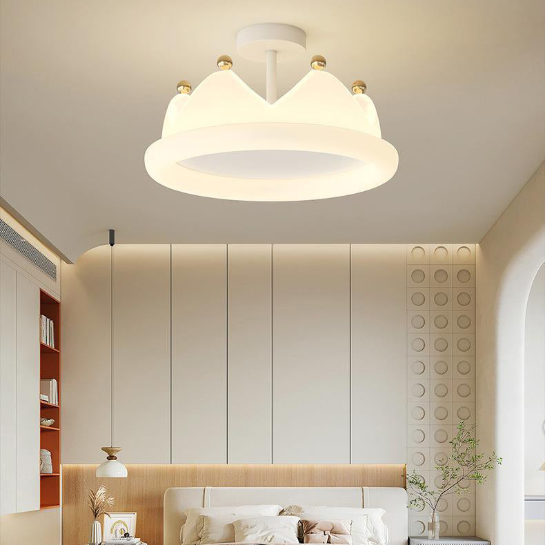Contemporary Creative Kids Crown Iron PE LED Semi-Flush Mount Ceiling Light For Bedroom Cuvalon