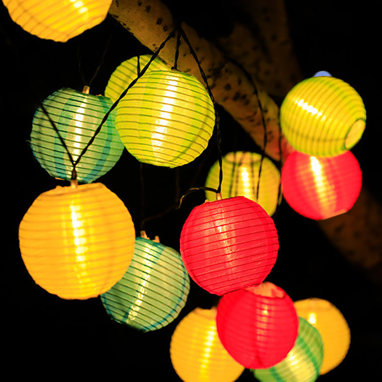 Modern Art Deco Solar Waterproof Fabric Lantern Ball LED String Lights Outdoor Landscape Lights For Outdoor Patio Cuvalon