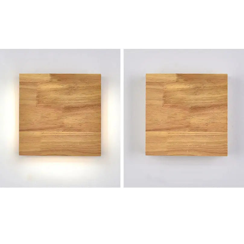 Japanese Wabi-sabi Log Wood Rectangular LED Wall Sconce Lamp Cuvalon