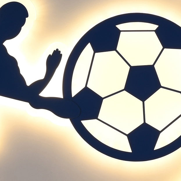 Contemporary Creative Kids Round Football Iron Acrylic LED Flush Mount Ceiling Light For Bedroom Cuvalon