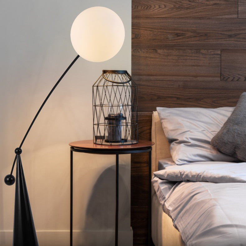 Contemporary Creative Tapered Base Fishing Rod Orb Iron Glass 1-Light Standing Floor Lamp For Living Room Cuvalon