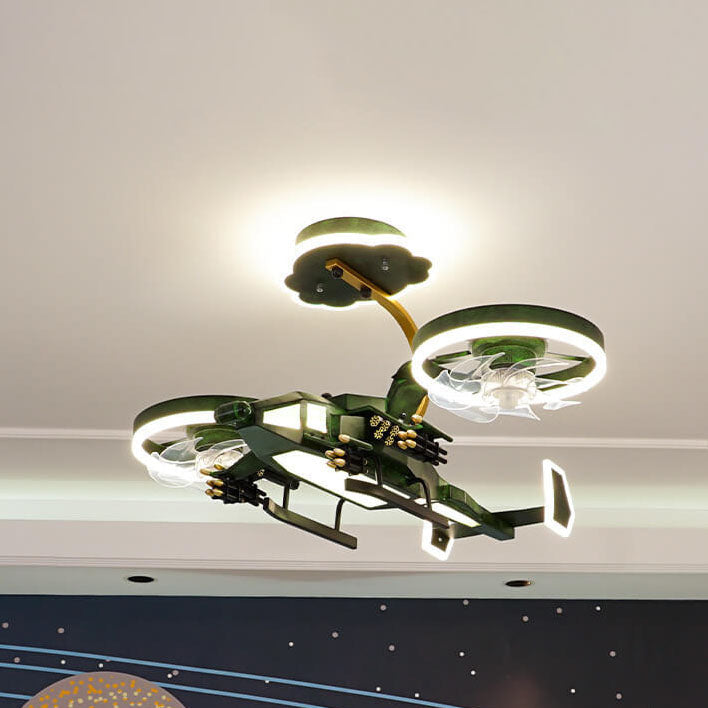 Modern Children's Helicopter Hardware Acrylic LED Semi-Flush Mount Ceiling Fan Light Cuvalon