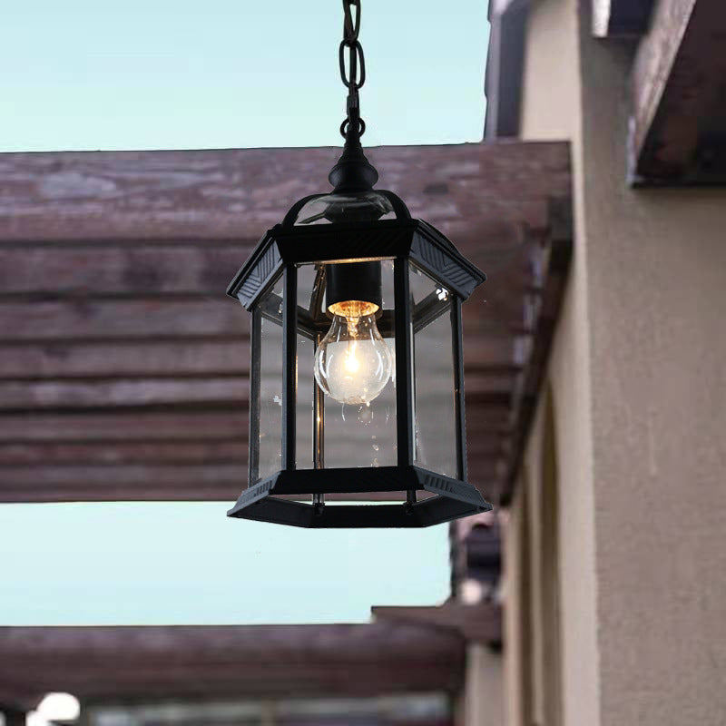 Modern Minimalist Hexagonal Column Aluminum Glass 1-Light Outdoor Pendant Light For Garden Cuvalon