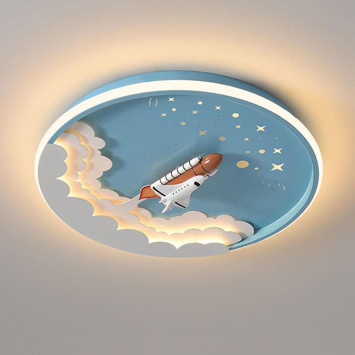 Modern Creative Cartoon Rocket Round LED Kids Flush Mount Ceiling Light Cuvalon