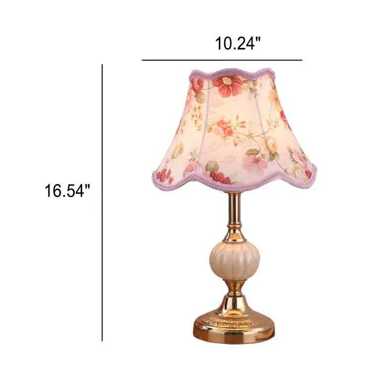 Nordic Vintage Floral Glass Fabric 1-Light Table Lamp Cuvalon