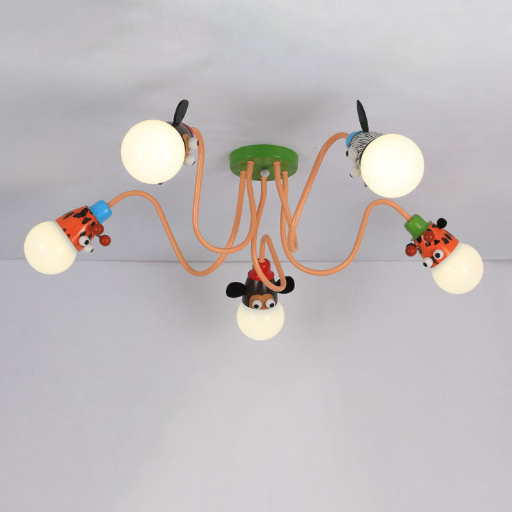 Cartoon Creative Animal Light Head 3/4/5 Light Kids Semi-Flush Mount Ceiling Light Cuvalon