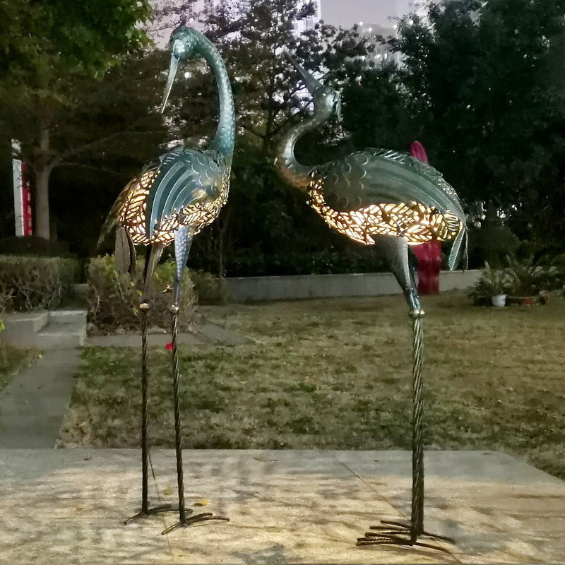 Contemporary Creative Iron Animal Crane LED Solar Waterproof Lawn Landscape Light For Outdoor Patio Cuvalon
