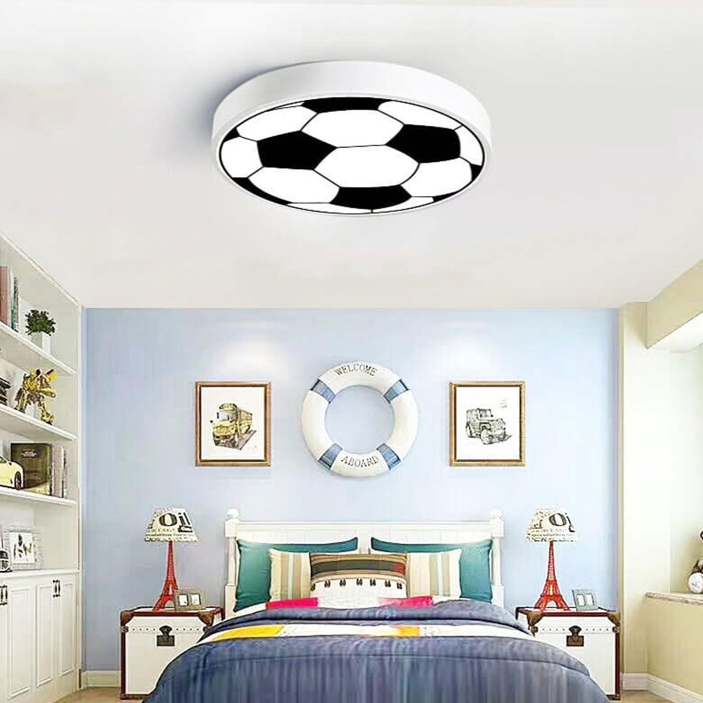 Cartoon Creative Round Football LED Kids Flush Mount Ceiling Light Cuvalon
