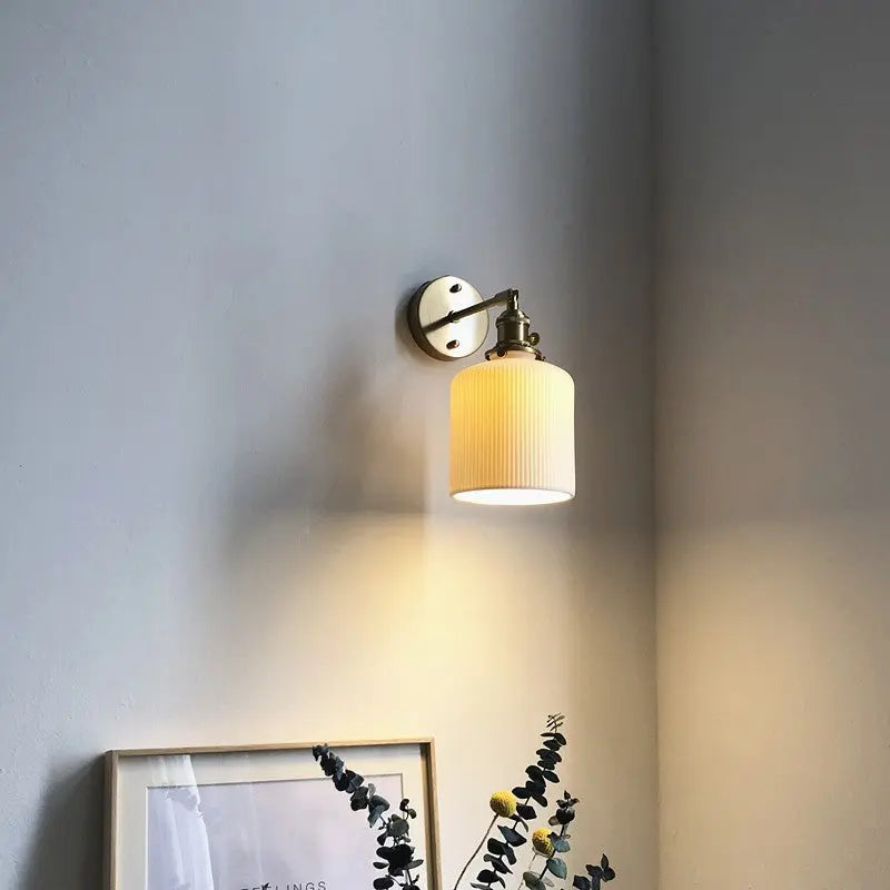 Japanese Retro Minimalist Cylinder Oval Brass Lucite 1-Light Wall Sconce Lamp Cuvalon