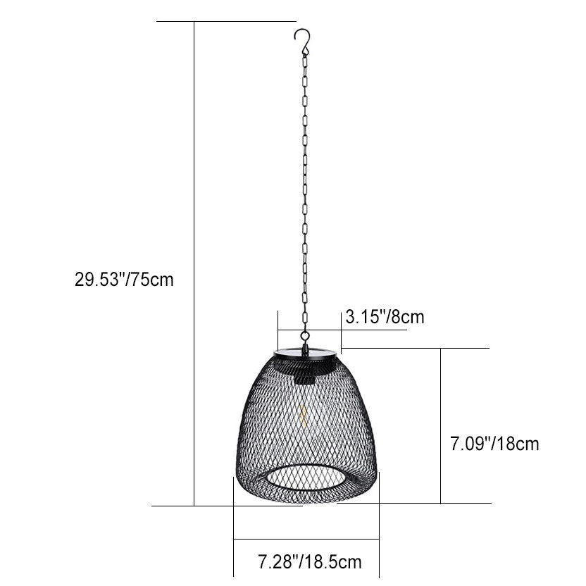Traditional Rustic Iron Net Rattan Weaving Cage LED Solar Waterproof Pendant Light For Outdoor Patio Cuvalon
