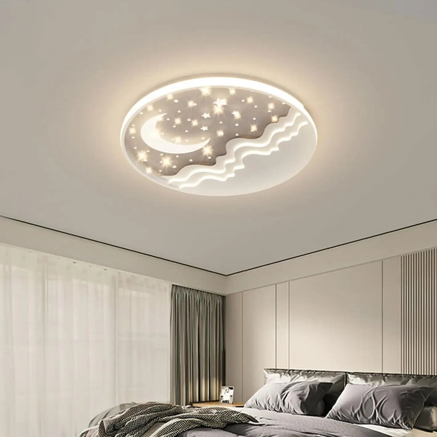 Nordic Creative Star Moon Round Aluminum LED Flush Mount Ceiling Light Cuvalon