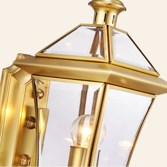 European Modern Luxury Quadrilateral Brass Glass Waterproof 1-Light Outdoor Wall Sconce Lamp Cuvalon