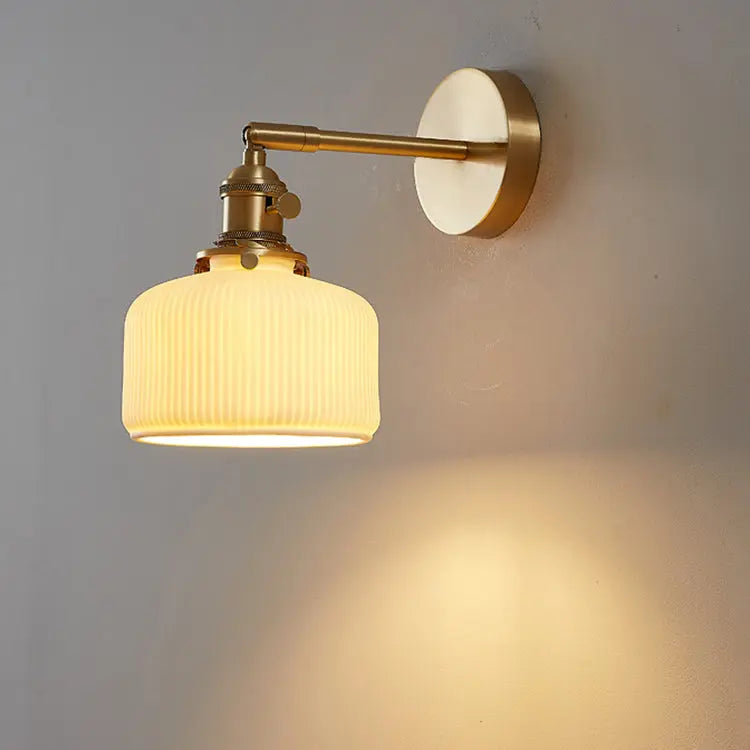 Modern Minimalist Striped Ceramic Jar 1-Light Wall Sconce Lamp Cuvalon