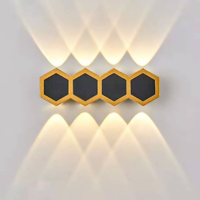 Outdoor Simple Hexagonal Combination Black Gold LED Wall Sconce Lamp Cuvalon