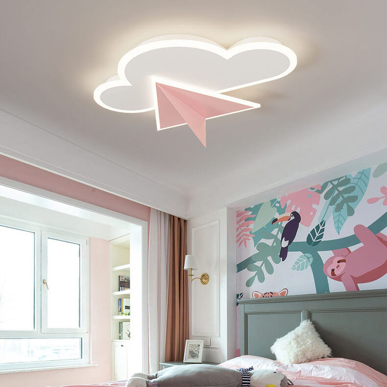 Creative Cartoon Clouds Airplane LED Kids Flush Mount Ceiling Light Cuvalon