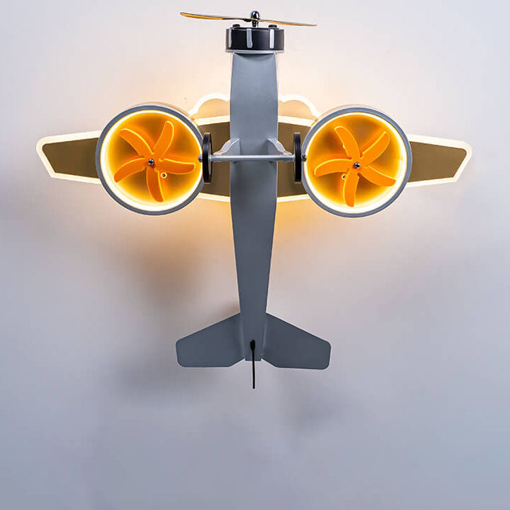 Creative Cartoon Airplane Iron Acrylic LED Kids Semi-Flush Mount Ceiling Light Cuvalon