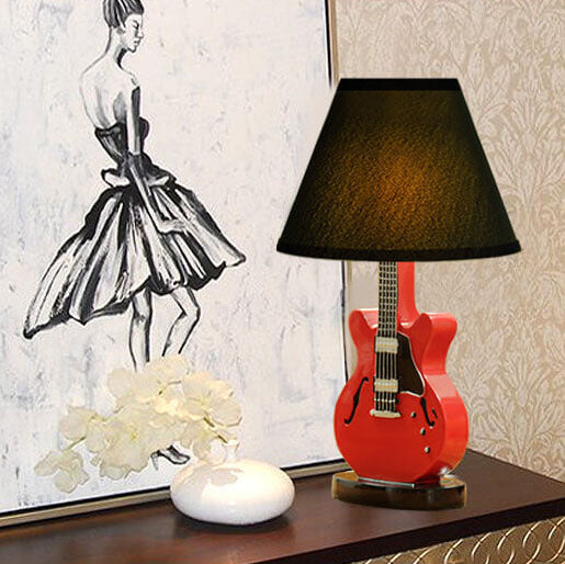 Cartoon Creative Fabric Shade Guitar 1-Light Table Lamp Cuvalon
