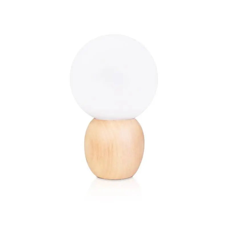 Nordic Solid Wood Milk White Glass Orb 1-Light Table Lamp Cuvalon
