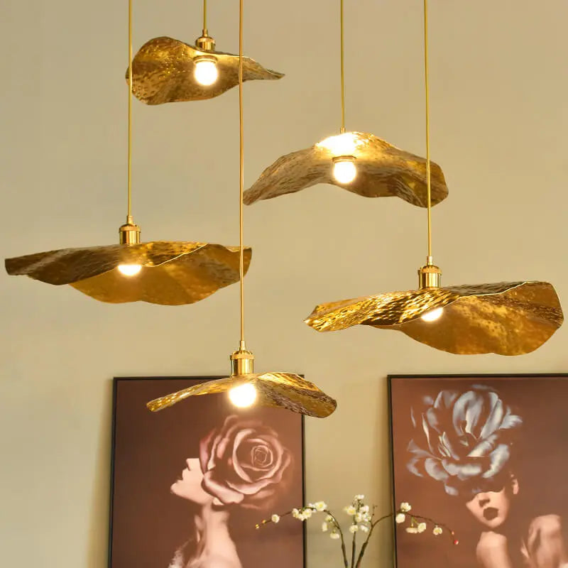 Modern Golden Bronze Color Lotus Leaf Shape 1-Light Pendant Light Cuvalon