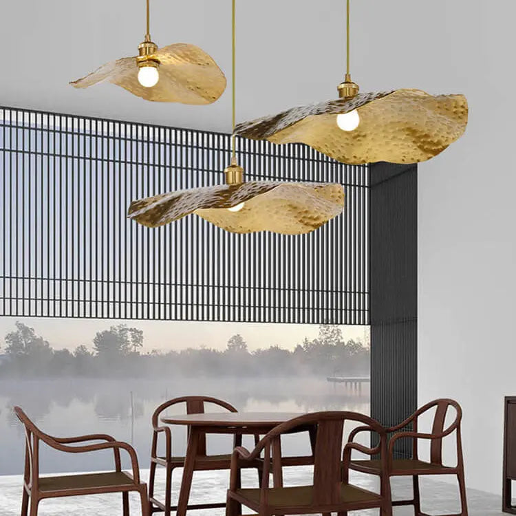 Modern Golden Bronze Color Lotus Leaf Shape 1-Light Pendant Light Cuvalon
