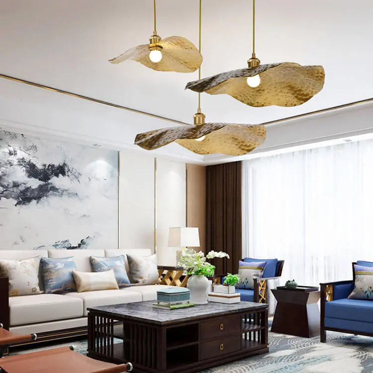 Modern Golden Bronze Color Lotus Leaf Shape 1-Light Pendant Light Cuvalon