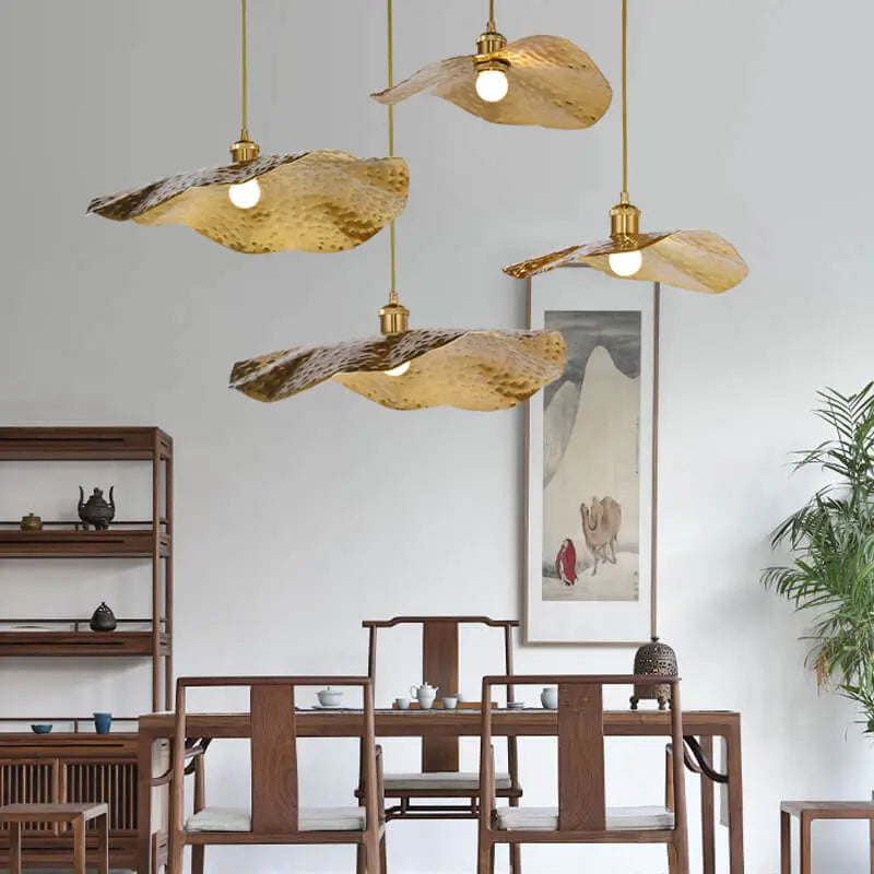 Modern Golden Bronze Color Lotus Leaf Shape 1-Light Pendant Light Cuvalon