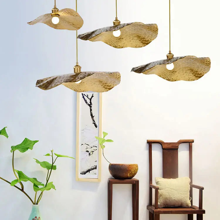 Modern Golden Bronze Color Lotus Leaf Shape 1-Light Pendant Light Cuvalon