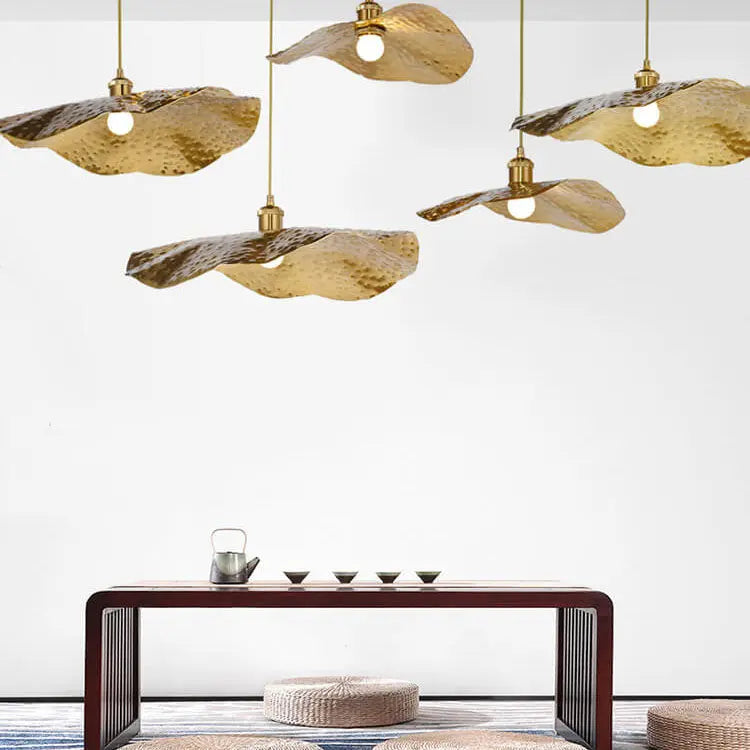 Modern Golden Bronze Color Lotus Leaf Shape 1-Light Pendant Light Cuvalon