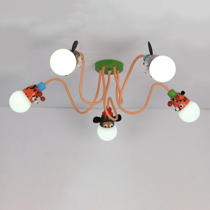 Cartoon Creative Animal Light Head 3/4/5 Light Kids Semi-Flush Mount Ceiling Light Cuvalon