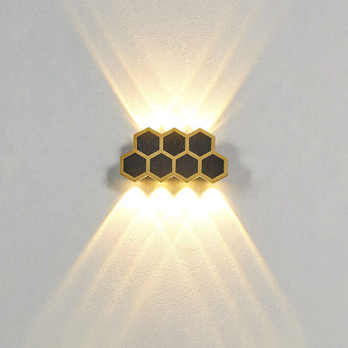 Outdoor Simple Hexagonal Combination Black Gold LED Wall Sconce Lamp Cuvalon