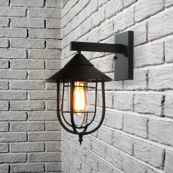 Vintage Industrial Iron Lantern Indoor Outdoor 1-Light Wall Sconce Lamp Cuvalon