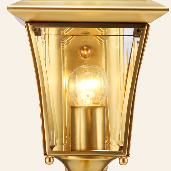 European Modern Luxury Quadrilateral Brass Glass Waterproof 1-Light Outdoor Wall Sconce Lamp Cuvalon