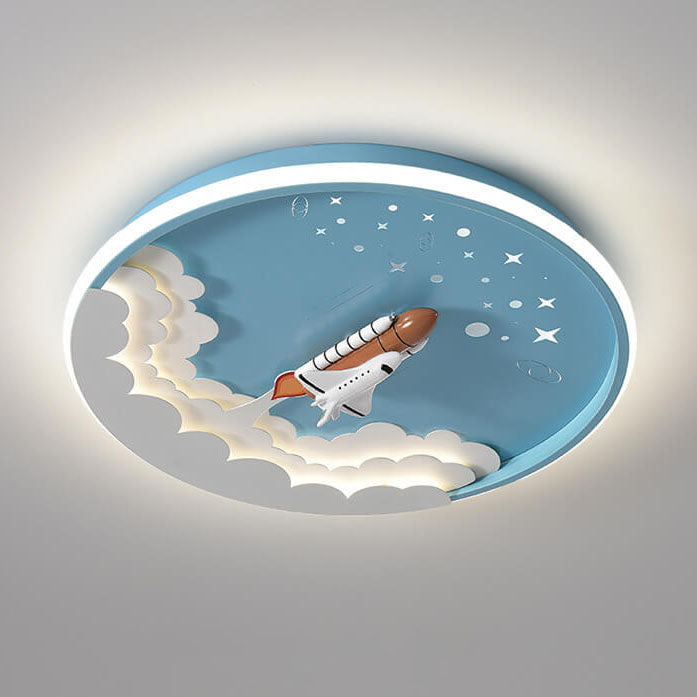 Modern Creative Cartoon Rocket Round LED Kids Flush Mount Ceiling Light Cuvalon