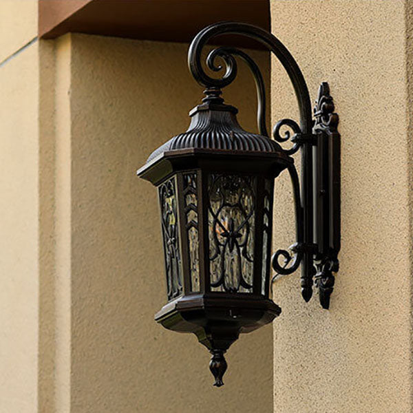 European Outdoor Carved Cage Aluminum Glass 1-Light Wall Sconce Lamp Cuvalon
