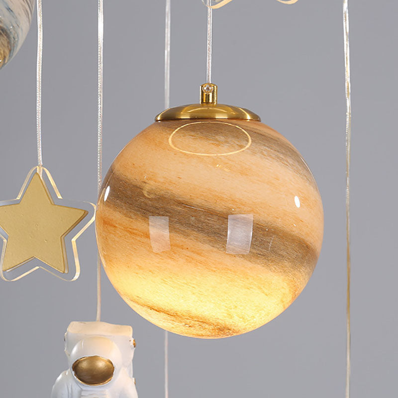 Contemporary Scandinavian Space Planet Acrylic Glass Round Shade LED Kids Flush Mount Ceiling Light For Bedroom Cuvalon