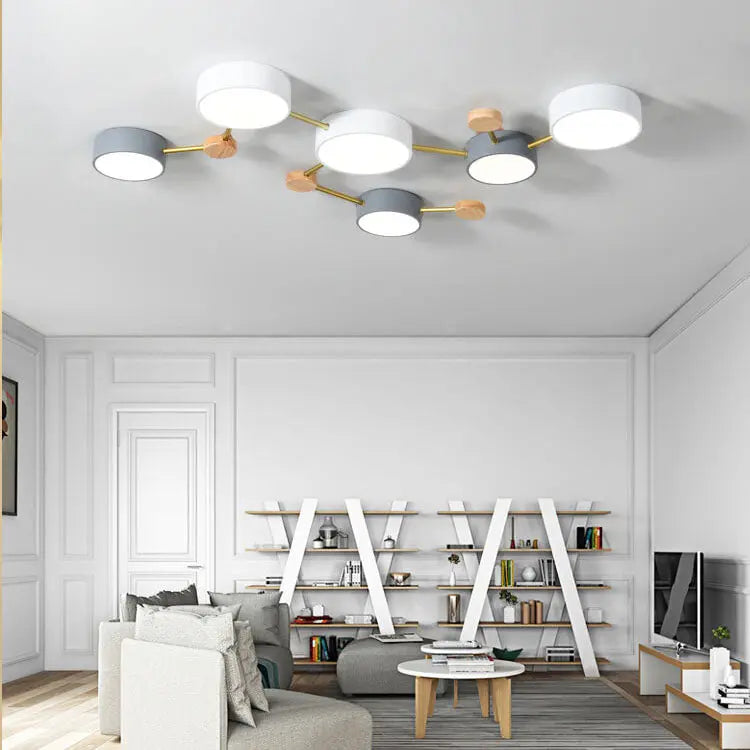 Scandinavian Minimalist Solid Wood Iron LED Flush Mount Lighting Cuvalon
