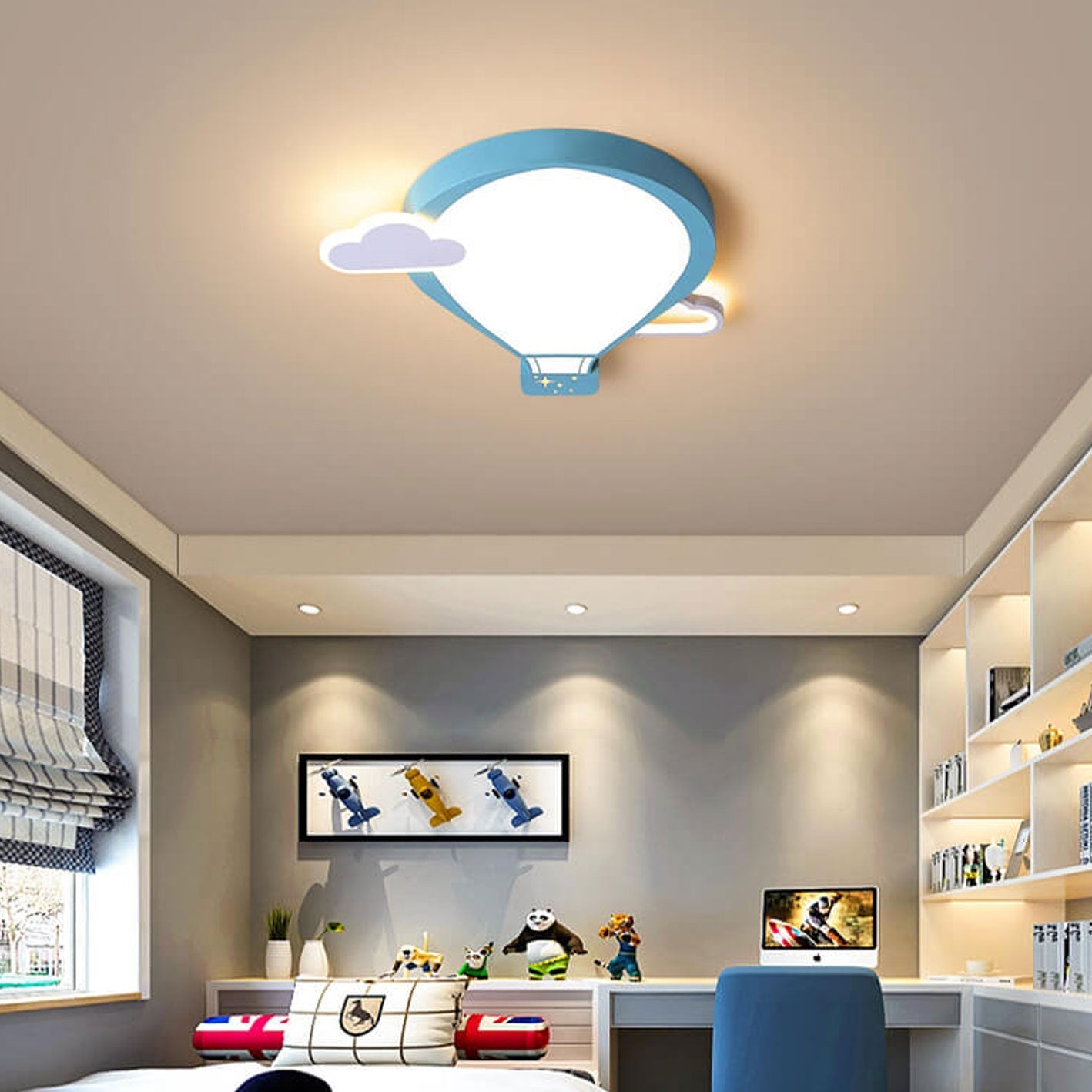 Cartoon Hot Air Balloon Kid LED Flush Mount Ceiling Light Cuvalon