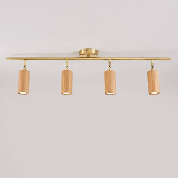 Nordic Minimalist Walnut Wood Spotlight Linear Track 1/2/3/4 Light LED Semi-Flush Mount Ceiling Light Cuvalon