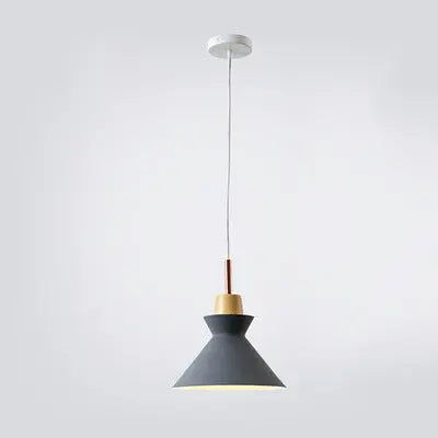 Contemporary Nordic Oak Wood Iron Bell Cone Dome 1-Light Pendant Light For Living Room Cuvalon