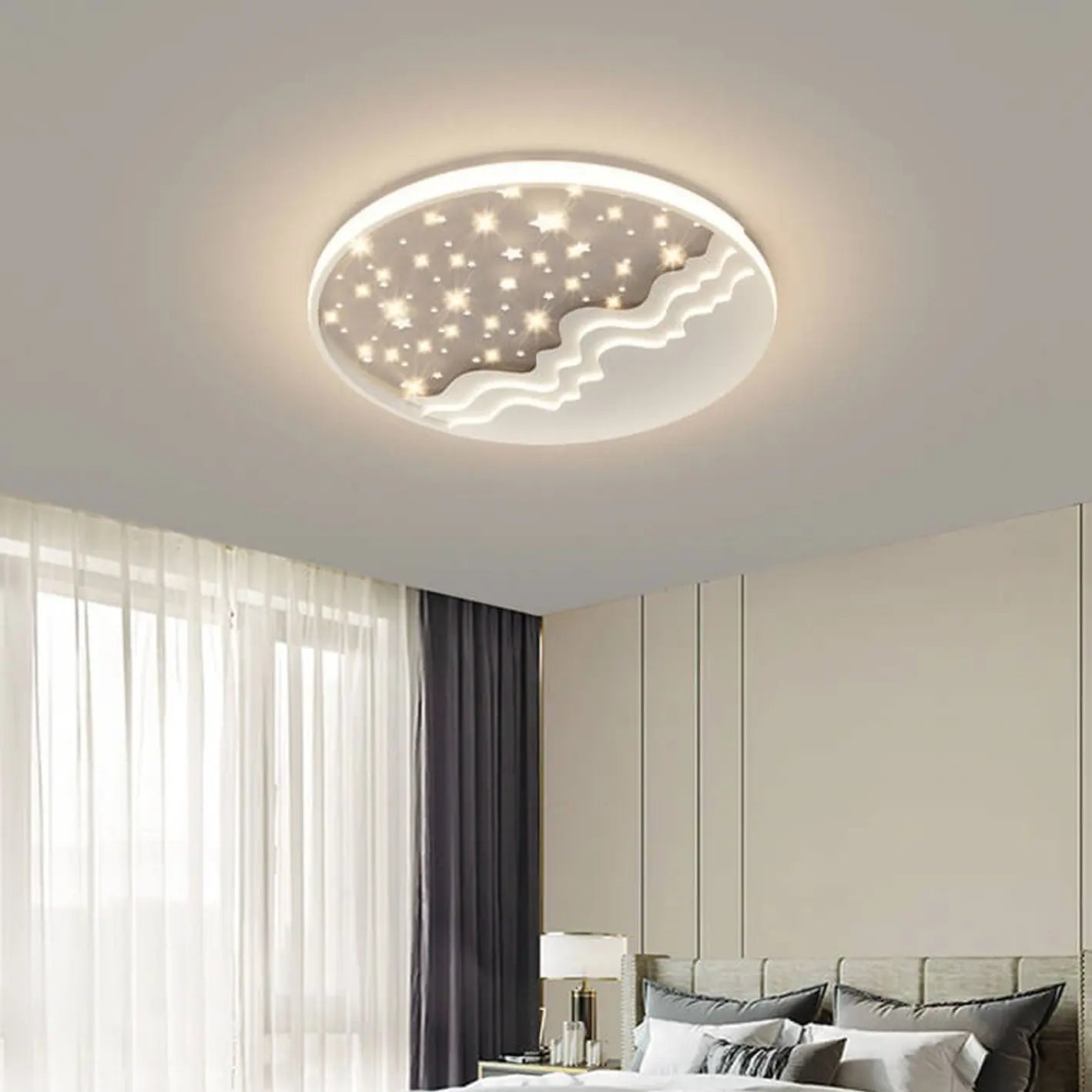 Nordic Creative Star Moon Round Aluminum LED Flush Mount Ceiling Light Cuvalon