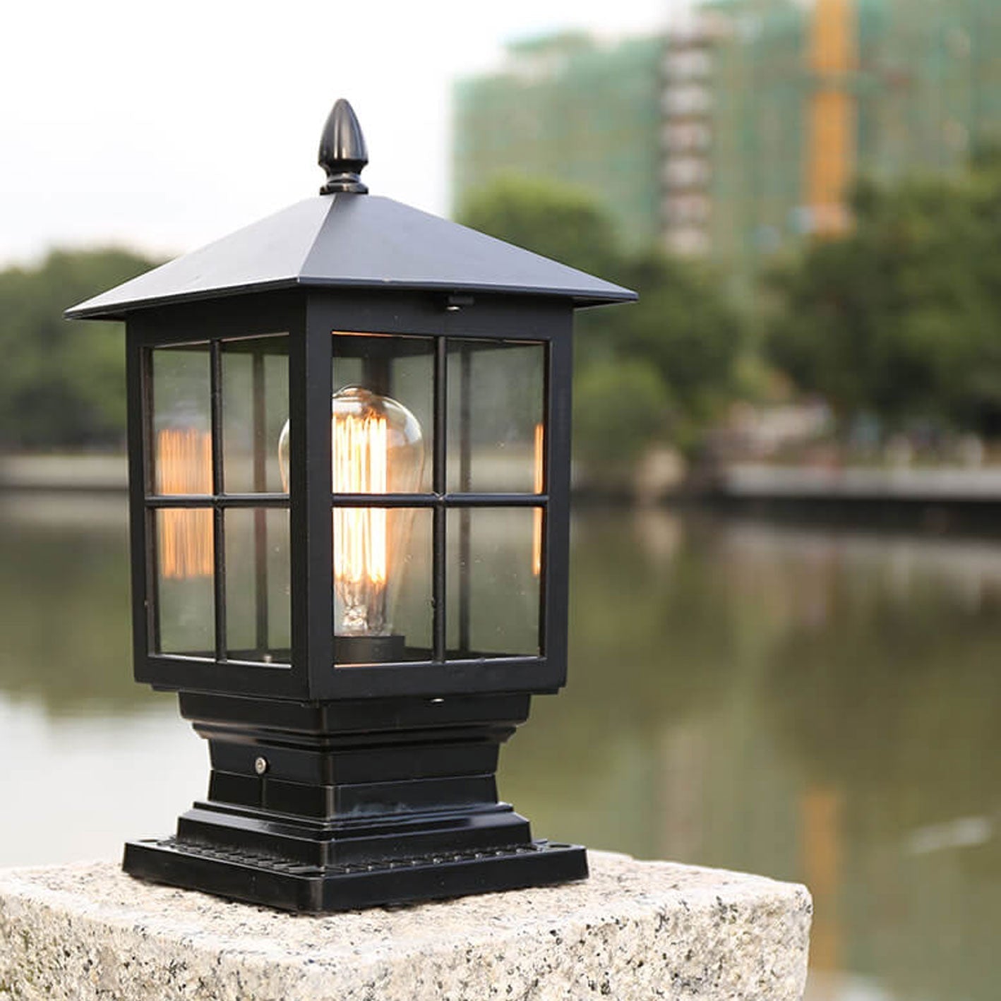 European Outdoor Column Lantern Waterproof  Rustproof 1-Light Patio Light Cuvalon