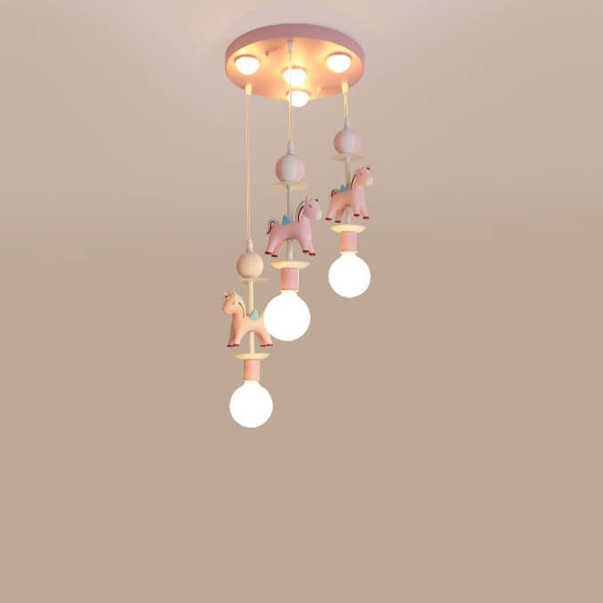 Modern Children's Carousel Eye Protection Resin Iron 1/7/11 Light Flush Mount Ceiling Light Cuvalon