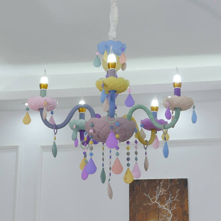 Modern Children's Princess Macaroon Candelabra Crystal Glass 5/6/8/10/12/15 Light Chandelier Cuvalon