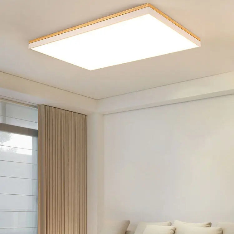Modern Minimalist Solid Wood Acrylic Square Rectangle LED Flush Mount Ceiling Light for Living Room Cuvalon