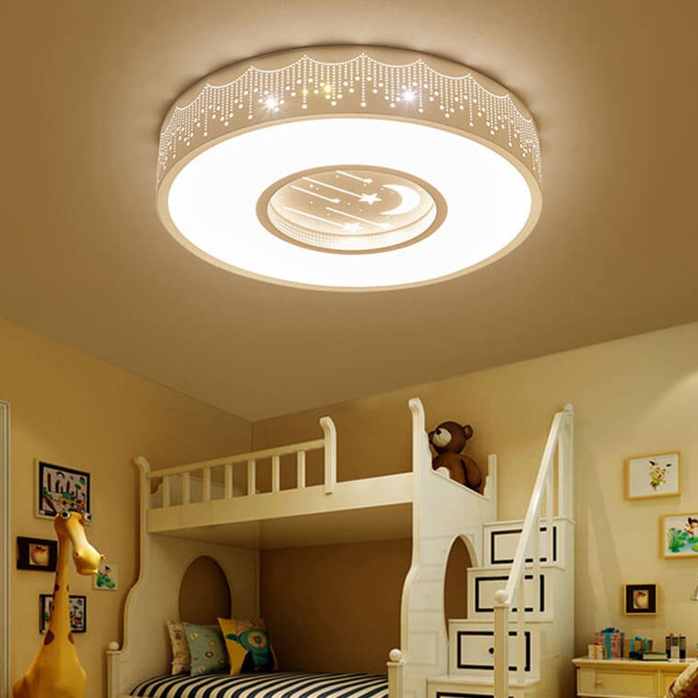 Modern Minimalist Starry Sky Round Children's LED Flush Mount Ceiling Light Cuvalon