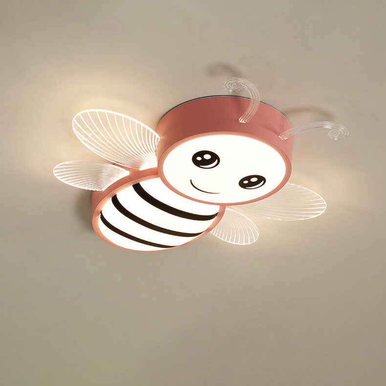 Contemporary Creative Kids Bee Iron Acrylic LED Flush Mount Ceiling Light For Bedroom Cuvalon