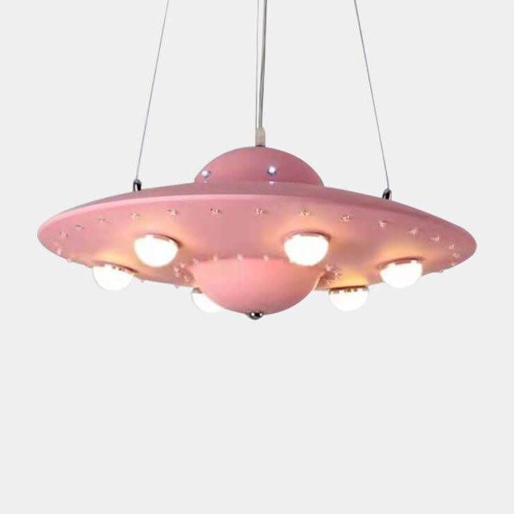 Contemporary Creative Kids Spaceship Iron Glass LED Chandelier For Bedroom Cuvalon