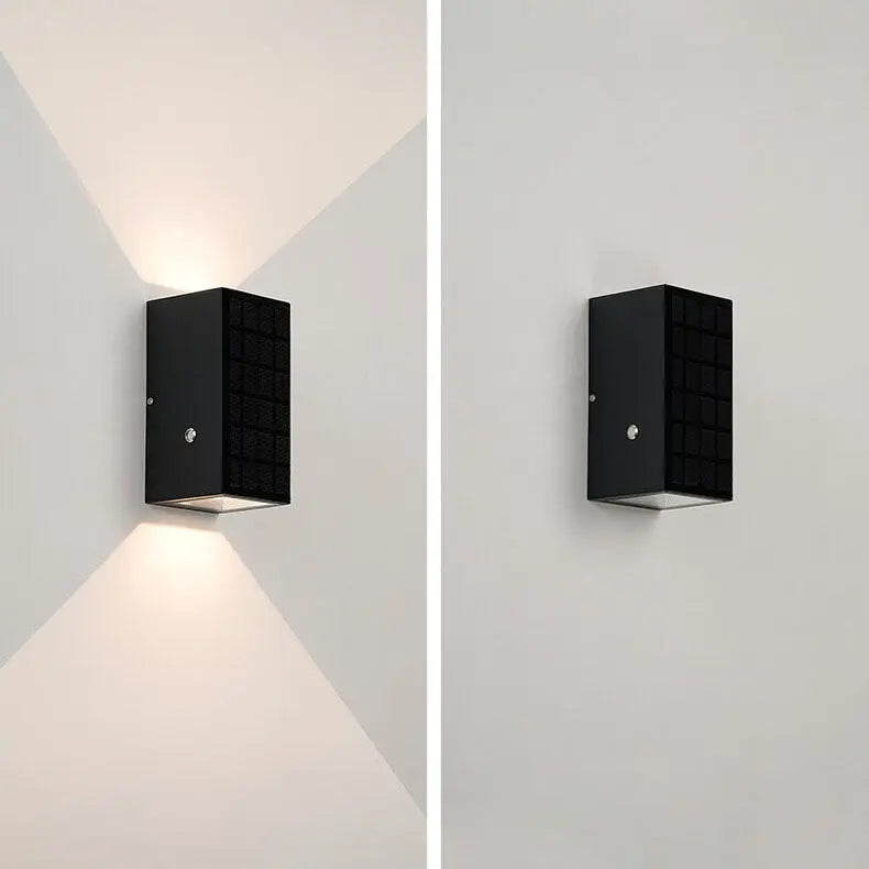 Modern Solar Black Rectangular Die-Cast Aluminum Solar LED Outdoor Wall Light Cuvalon