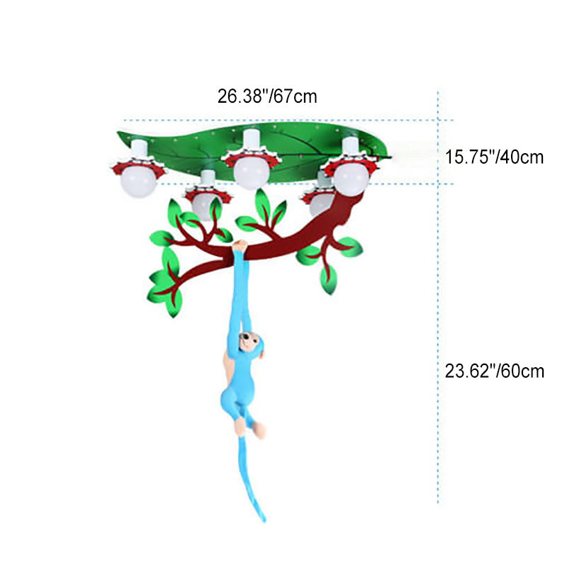 Contemporary Creative Kids Monkey Leaf Acrylic 5-Light Flush Mount Ceiling Light For Bedroom Cuvalon
