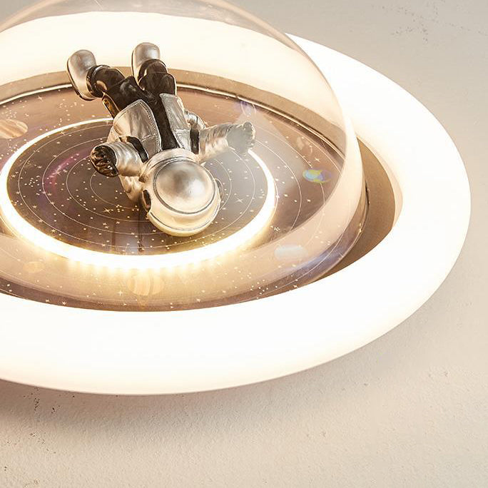 Contemporary Creative Cartoon Planet Resin Astronaut Acrylic Round Shade LED Kids Flush Mount Ceiling Light For Bedroom Cuvalon